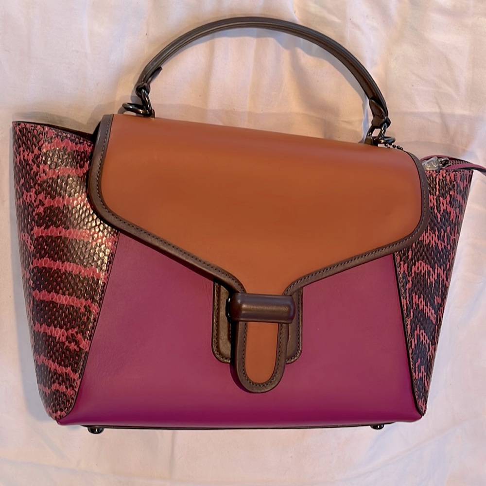 COACH EUC COURIER CARRYALL WITH SNAKESKIN DETAIL HIBISCUS/MULTI